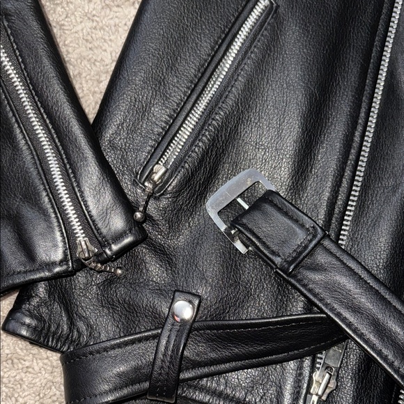 SOLD  Straight To Hell Black Biker Jacket with Red Lining - Picture 3 of 5